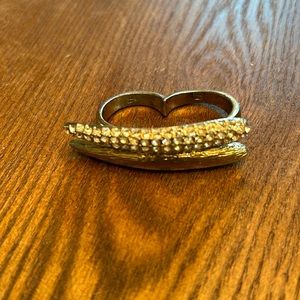 Brass and bling double finger ring